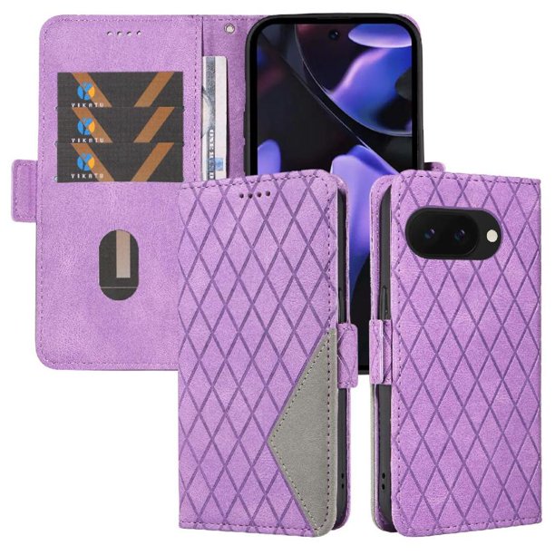 Funda Cartera para Google Pixel 9A con Tarjetero Soporte y Correa Morado