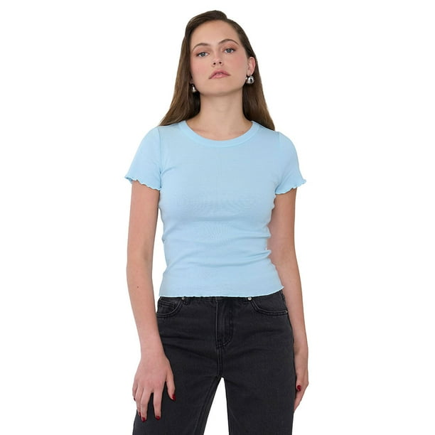 Polera Mujer Roulet Manga Corta Celeste Corona
