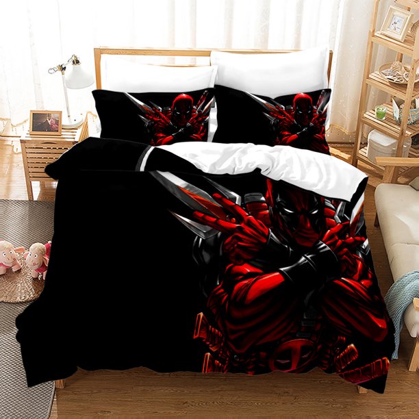 Dead-pool 3 PCS Comforter Set with 2 Pillowcases,Deadpoo-l Bedding Set Sheet Set for Kids Adults,All Season Lightweight