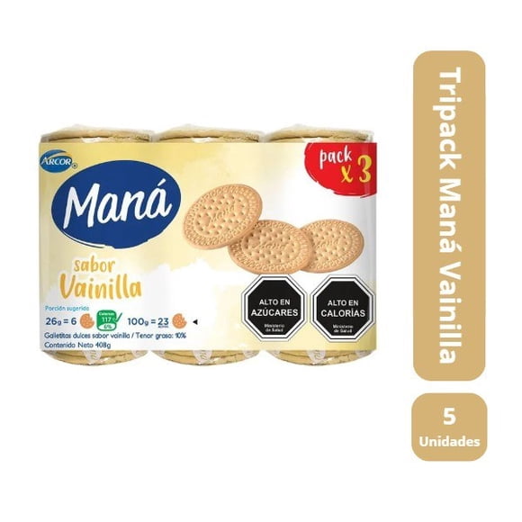 Pack 5 tripack Galleta Mana Vainilla 408gr