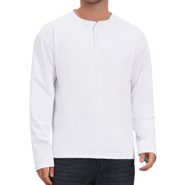 INSPIRE CHIC Camisetas Henley de Manga Larga para Hombre con Botones, Camisa Casual de Negocios 2XL Blanca