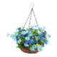 thumbnail image 3 of Cesta colgante de flores de margaritas artificiales, decoración de plantas colgantes falsas, maceta colgante con cadena para césped, porche, balcón, azul, 3 of 5
