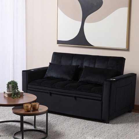 Daniels - Sofá Cama 2 Cuerpos Moderno Dallas Negro Kmp1Bk