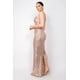 thumbnail image 2 of Vestido de Fiesta Ajustado de Tubo con Escote en V, sin Tirantes, Hombros Descubiertos, Abertura en la Espalda y Diseño Entrecruzado, Color Champán (para Mujer), 2 of 5