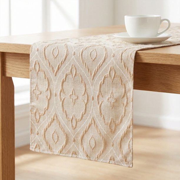 REGALWOVEN Camino de Mesa para Decoración de Cocina, Larga Lavable de Poliéster para Decoración de Mesa de Cocina y Comedor Beige 13.8x70.9 pulgadas