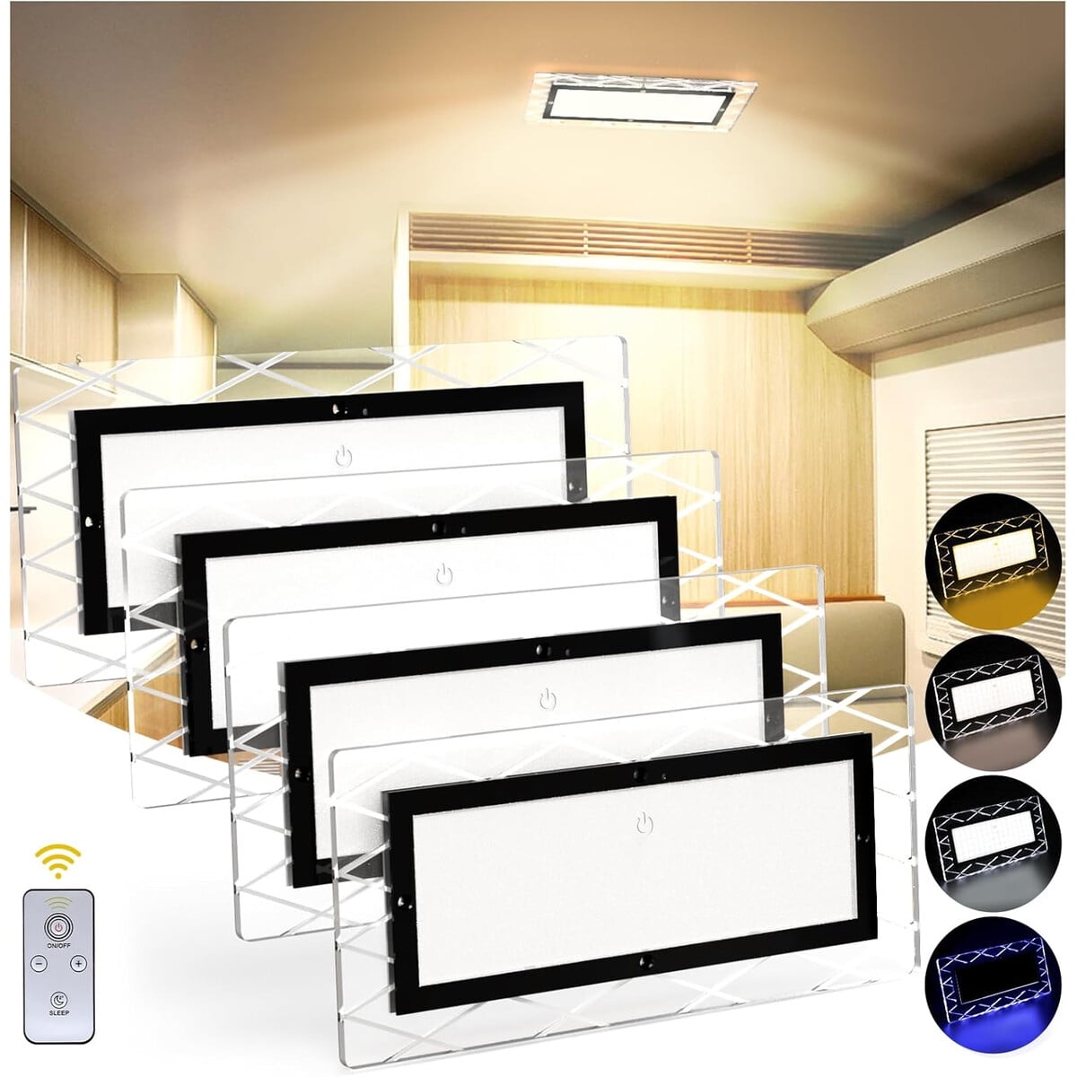 Luz Led Techo Rv Bluefire 1800lm 12v Regulable Control 4 Unidades