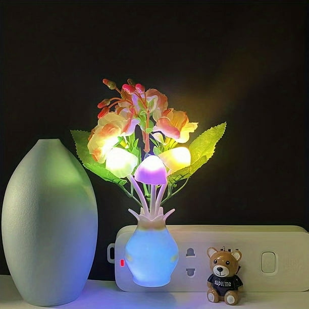 1pc Energy-Saving Plug-In LED Night Light with Auto Dusk to Dawn Sensor - Dream Nightlight for Kids, Adults, Bedroom, Bathroom, Living Room, Kitchen, and Hallway - Rose Flower Mushroom Design