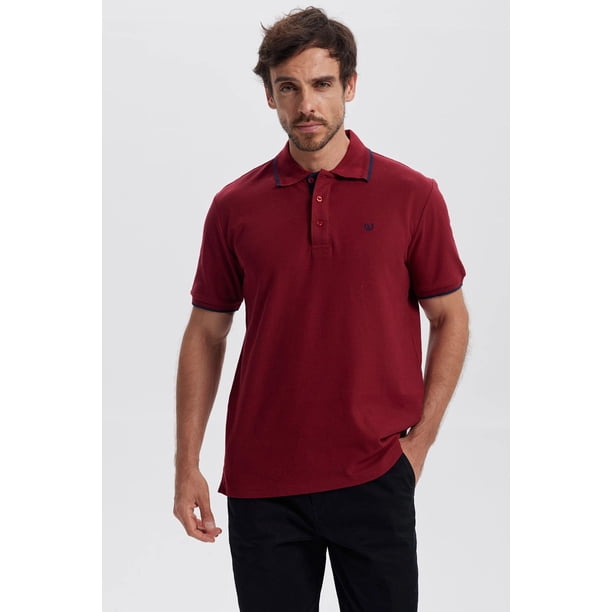 Polera Hombre Piqué Básica Lisa Burdeo - lV