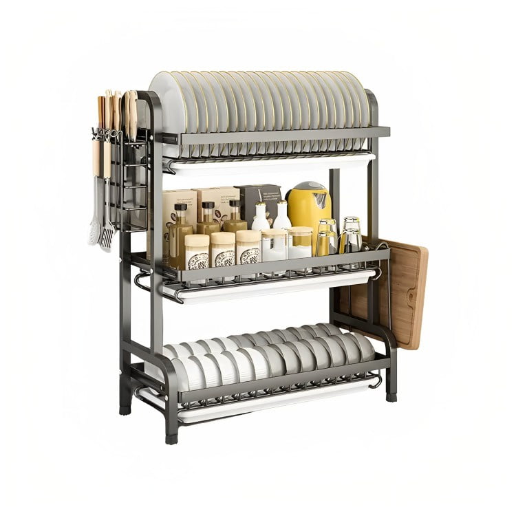 Genérico - Secador Escurridor De Loza Platos 3 Niveles / Negro