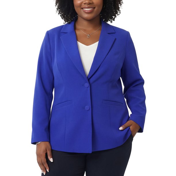 Agnes Orinda Blazer de Oficina para Mujer Talla Grande de Otoño con Solapa Entallada y Botones 3X Azul Real
