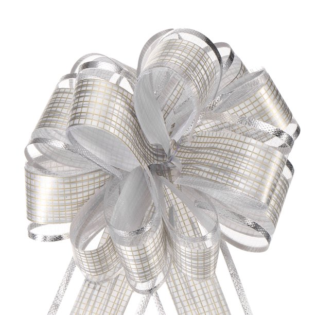Uxcell 5 piezas de grandes lazos de regalo para envolver, lazos de organza para cestas de bodas, regalos, plata 15 cm