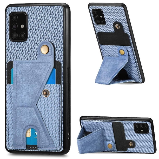 Funda Resistente para Samsung Galaxy A71 5G con Tarjetero y Soporte, Diseño Magnético Azul