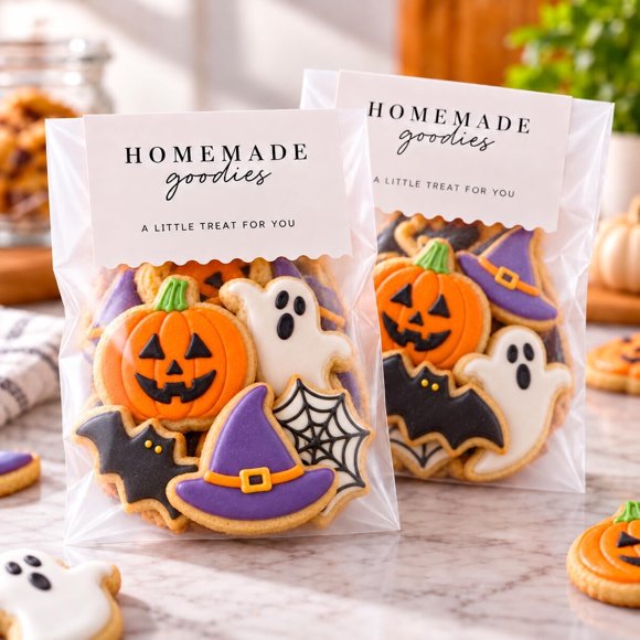 KIBAGA Beautiful Cookie Bags with Stickers Self-Sealing Pack of 100