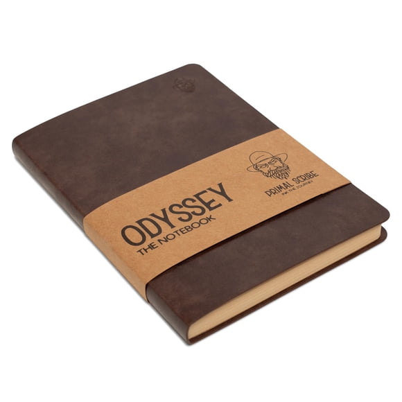 Cuaderno Primal Scribe A5 de cuero marrón con páginas rayadas 100 GSM