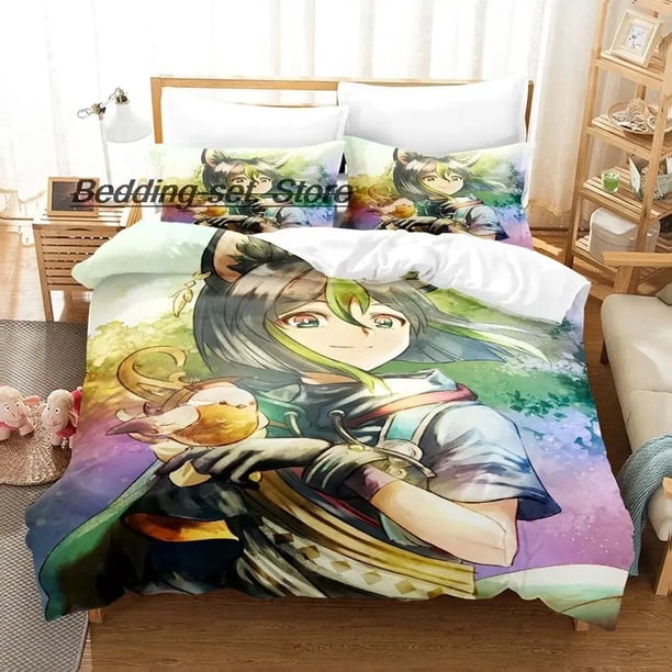 Kawaii Game Genshin Impact Tighnari Bedding Set Single Twin Full Queen King Size Bed Set Adult Kid Bedroom Duvetcover SetsBed Sheets