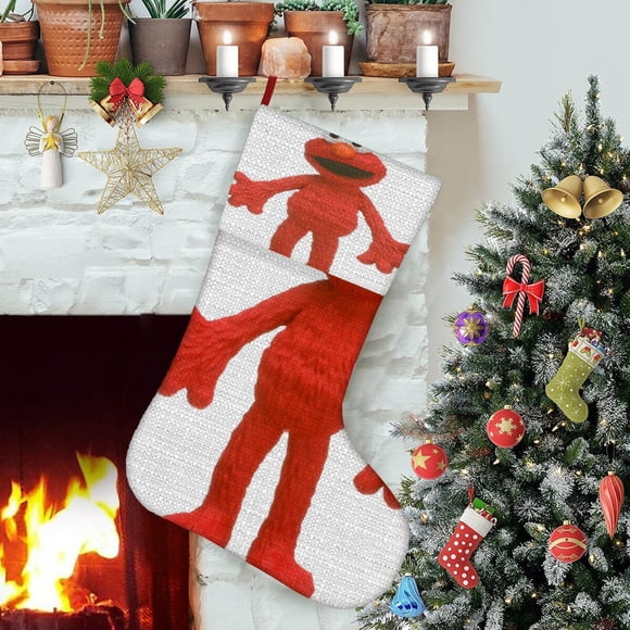 Elmo Tema: Calcetines de Navidad, fino lino blanco para colgar en escaleras y chimenea, decoración navideña para el hogar, regalo de Navidad. 45cm × 32cm