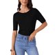thumbnail image 1 of INSPIRE CHIC Camiseta de Mujer de Manga Corta Cuello Barco Ligera Elástica Básica de Punto Casual T-Shirt Top L Negro, 1 of 6