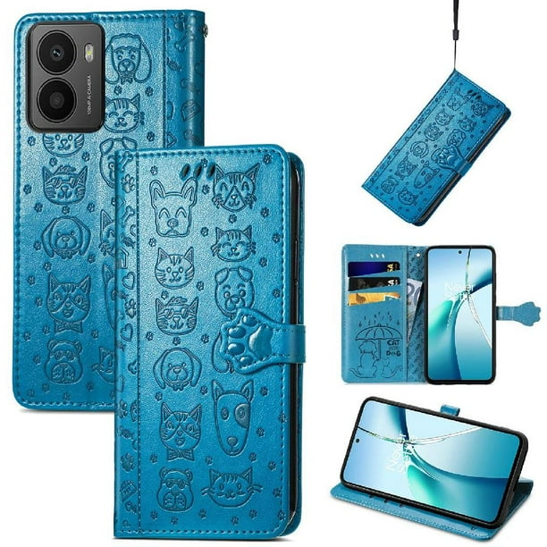 Funda Cartera FOXDOCK para HMD Fusion , Flip PU con Relieve de Gatos y Perros, Tarjetero y Soporte