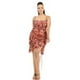 thumbnail image 2 of Saronite Vestido Corto con Estampado de Animales Salvajes, Tirantes Ajustables, Bajo con Volantes, Burdeos (Talla Grande para Mujer), 2 of 3
