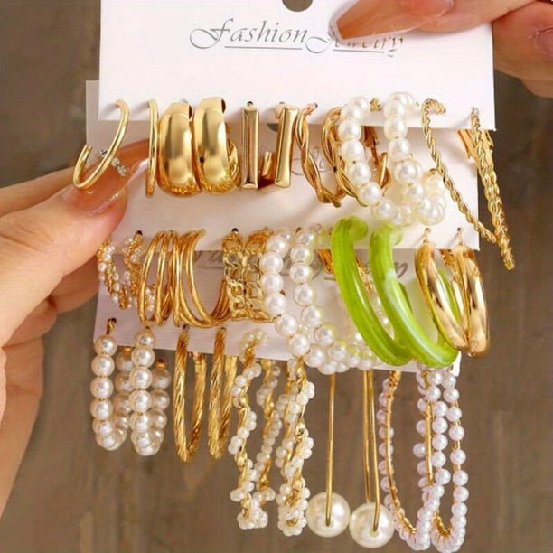 15 Pairs C Shape Hoop Earrings Set Elegant Minimalist Style Alloy 18K Gold Plated Jewelry Trendy Female Gift
