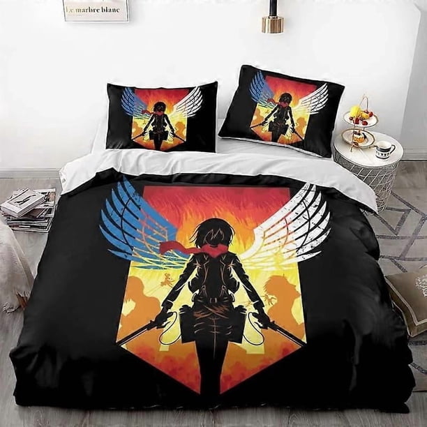 Juego De Ropa De Cama Attk On Titan Para Niños Y Niñas Funda Nórdica De Plumas Funda De Almohada Regalo Dormitorio Familiar Juego De 3 Piezas Uso Doméstico