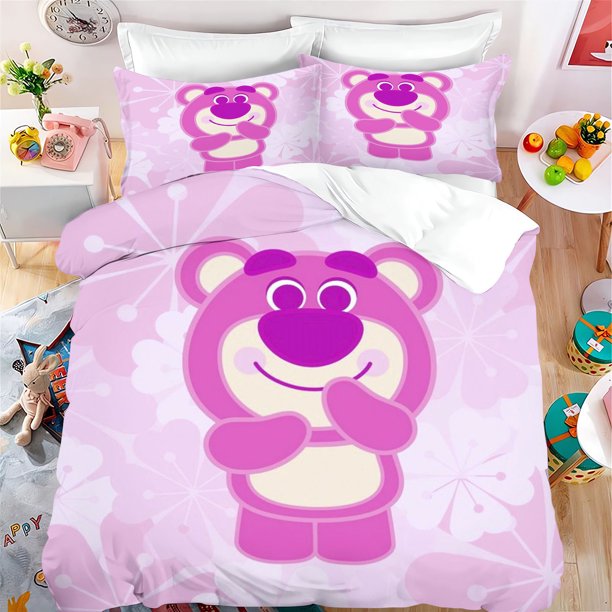 Strawberry Bear Quilt Cover, Anime Full Cartoon, Skin Friendly, Breathable, Cute Printed Bedding, Warm Bedding