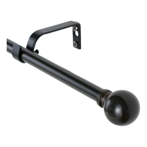 Set Simple De Barra Para Cortina Extensible 70-120 Cm De Metal Diámetro 13/16 Mm Soporte De Muro Terminal Bola Color Negro Orb