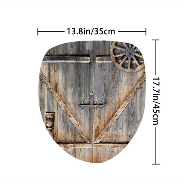 1pc Wooden Door Pattern Shower Curtain With 12 Hooks, Non-Slip Bathroom Rug, Toilet U-Shape Mat, Toilet Lid Cover Pad, Bathroom Decor