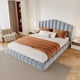thumbnail image 1 of Velvet Upholstered Queen Bed Floor Bed Frame Shell-Shaped Headboard for Bedroom,No Box Spring Needed,Light Blue (Old SKU BS324377AAC), 1 of 3
