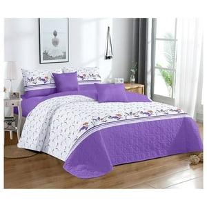Genérico - Cubrecama Quilt Verano 2 Plazas - Blanco Lila Flores Kfl687
