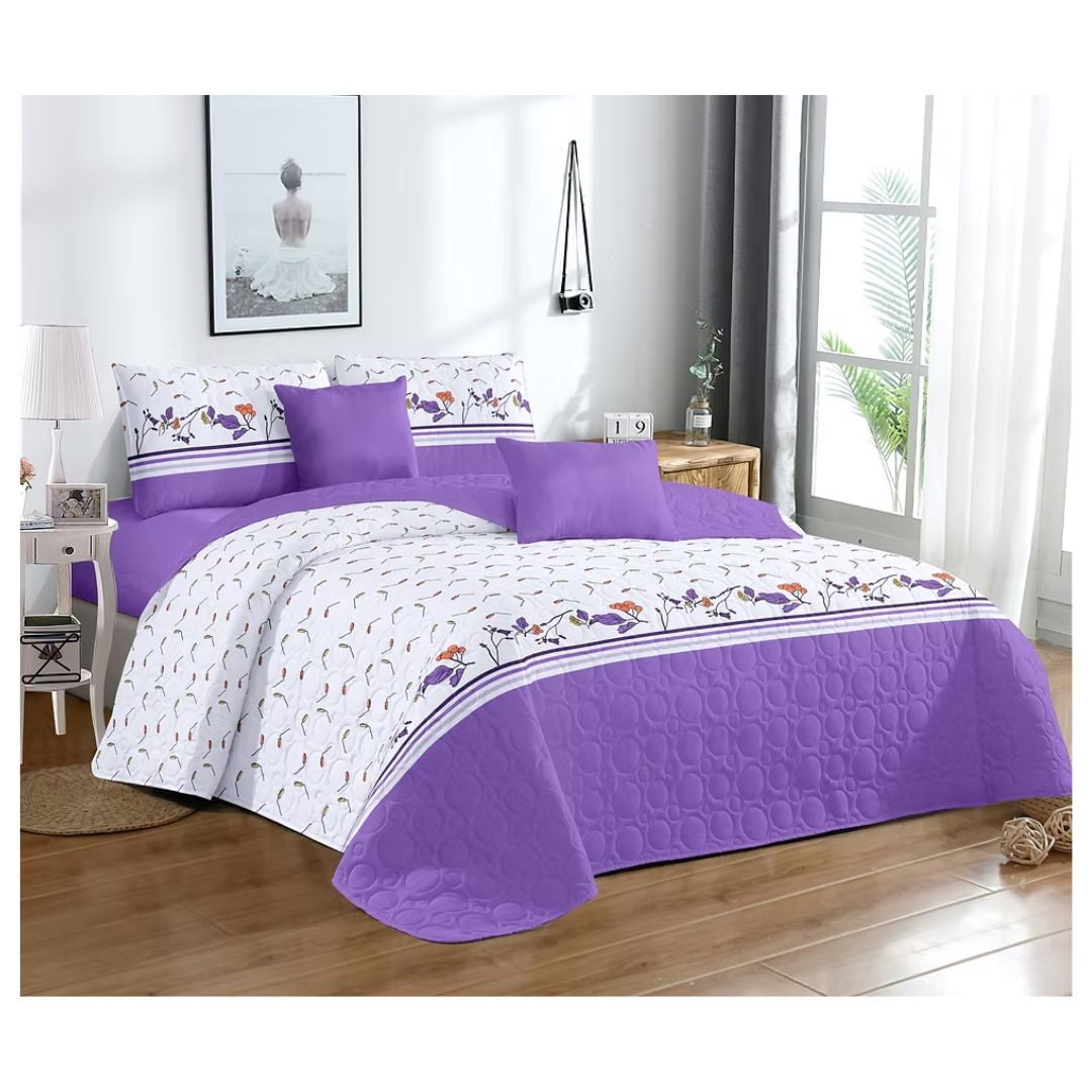 Genérico - Cubrecama Quilt Verano 2 Plazas - Blanco Lila Flores Kfl687