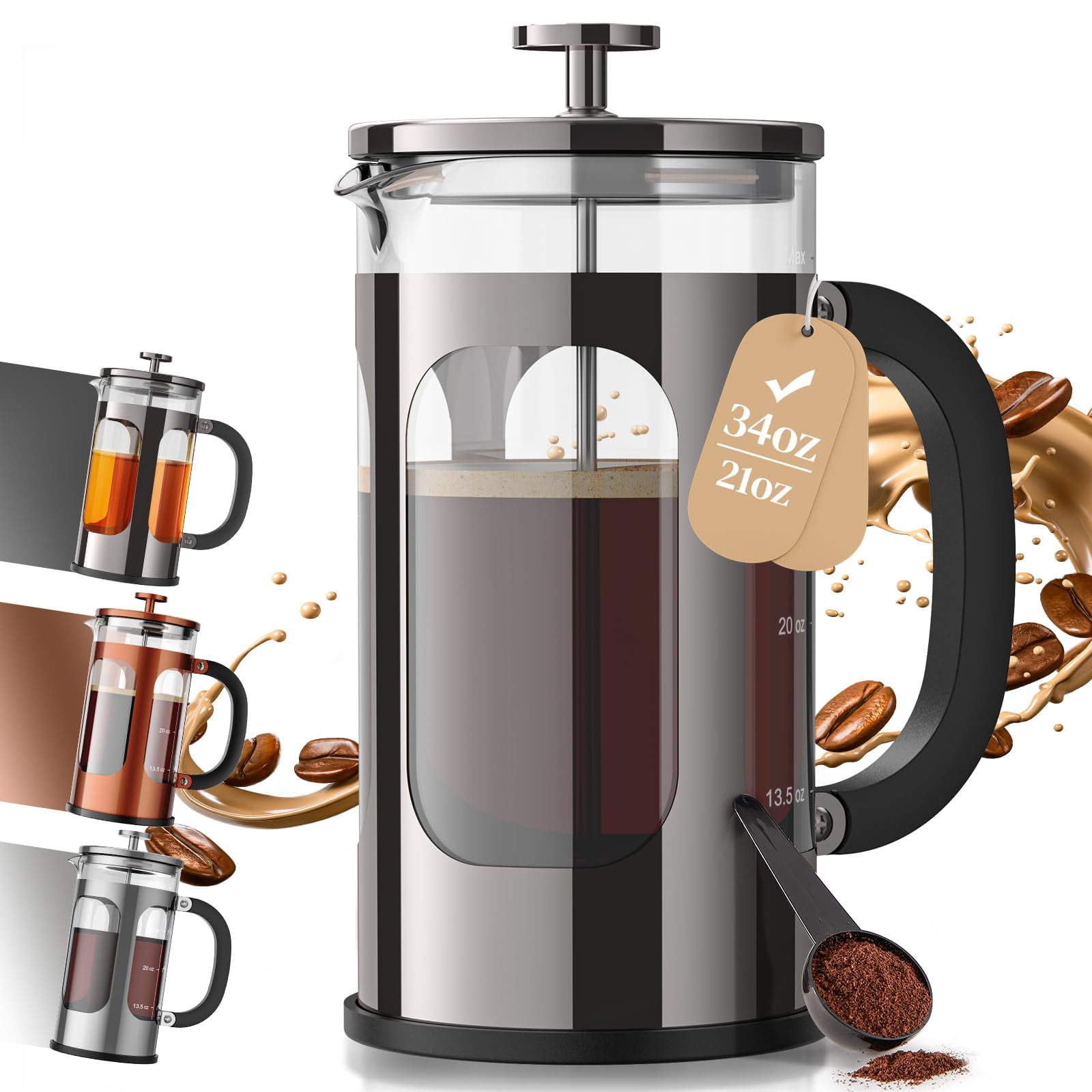 Cafetera Francesa Veken 1l Sin Plástico 304 Inoxidable
