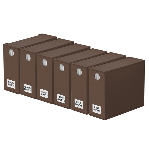SpaceAid Organizador de Sábanas 6 Unidades y Almacenamiento, Plegable con Ventana para Armario de Ropa de Cama, Set para Juegos de Cama Queen y King (Marrón)