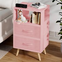 Mesita De Noche Aenuert Pink Con 2 Cajones De Tela Y Almacenamiento Abierto