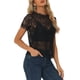 thumbnail image 4 of INSPIRE CHIC Blusa de Mujer con Encaje Floral y Ribete Festoneado de Manga Corta Semi Transparente Talla M Negra, 4 of 6