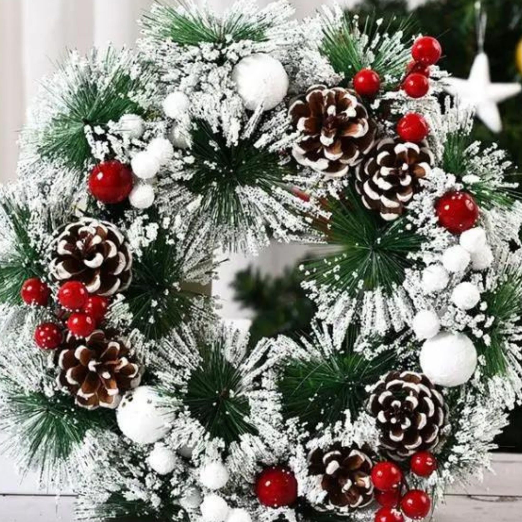 Bohemik - Corona Cocos De Pino Navideño Y Nieve