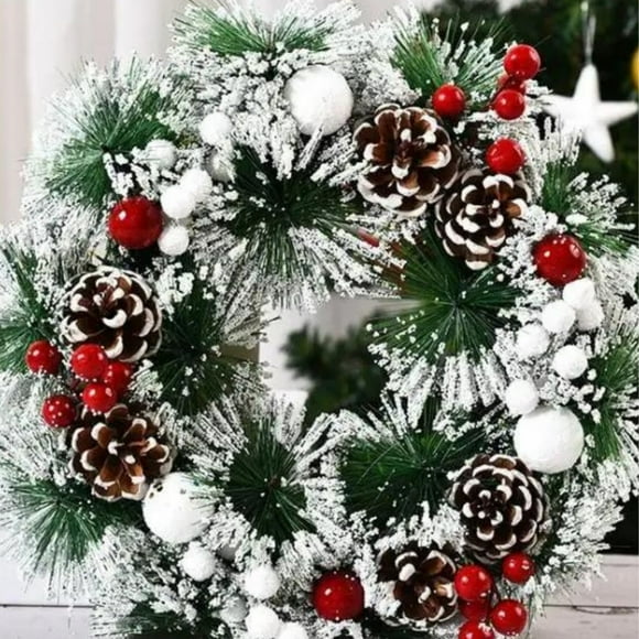 Corona Cocos de Pino Navideño y nieve
