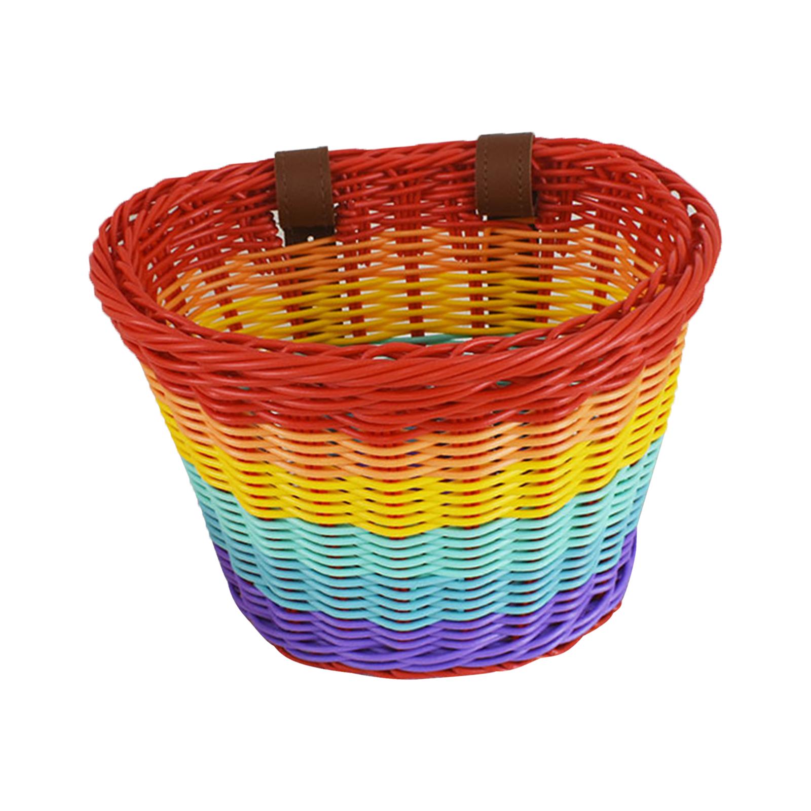 Magideal - Cesta De Bicicleta Con Manillar Delantero Para Chico, Cesta De Bicicleta De Mimbre De Imitación, Accesorio Ligero Universal, Ajustable, Tejido A Mano Arcoíris