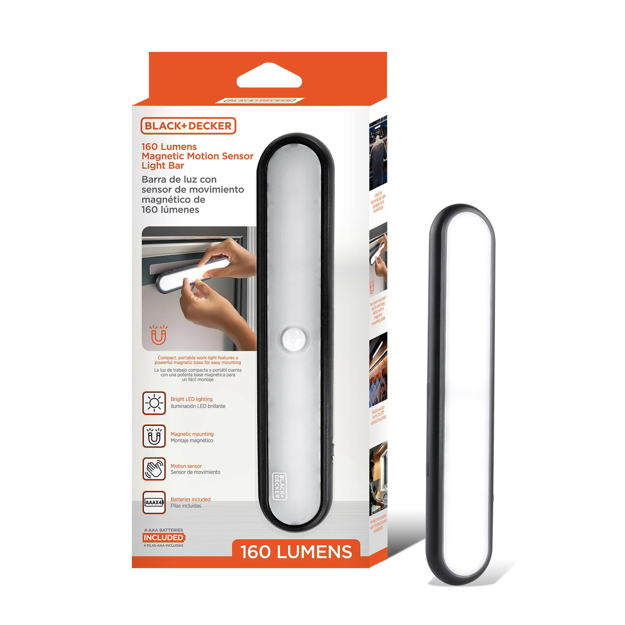 Barra De Luces Led Black+decker 160lm Con Sensor De Movimiento (paquete De 1)