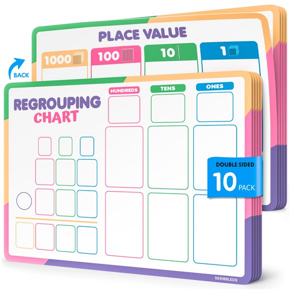 Hojas de borrado en seco Scribbledo pack de 10 – Valor posicional