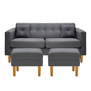 Bodevir - Sofa New Retro 3C + 2 Pouf Felpa 04 Gris