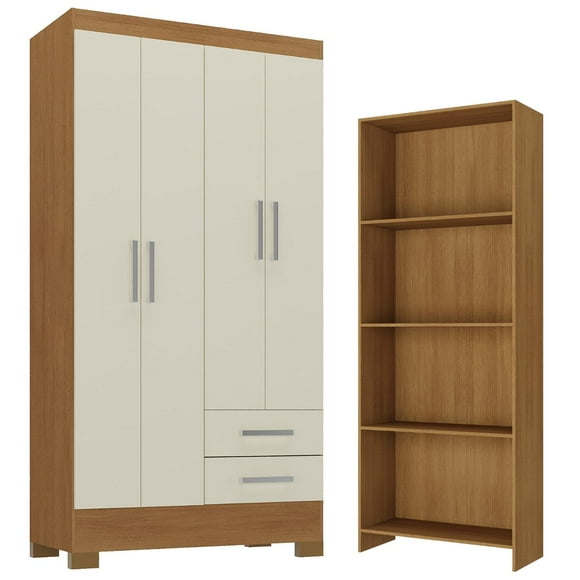 Combo Clóset 4 Puertas 2 Cajones Off White + Librero R4216