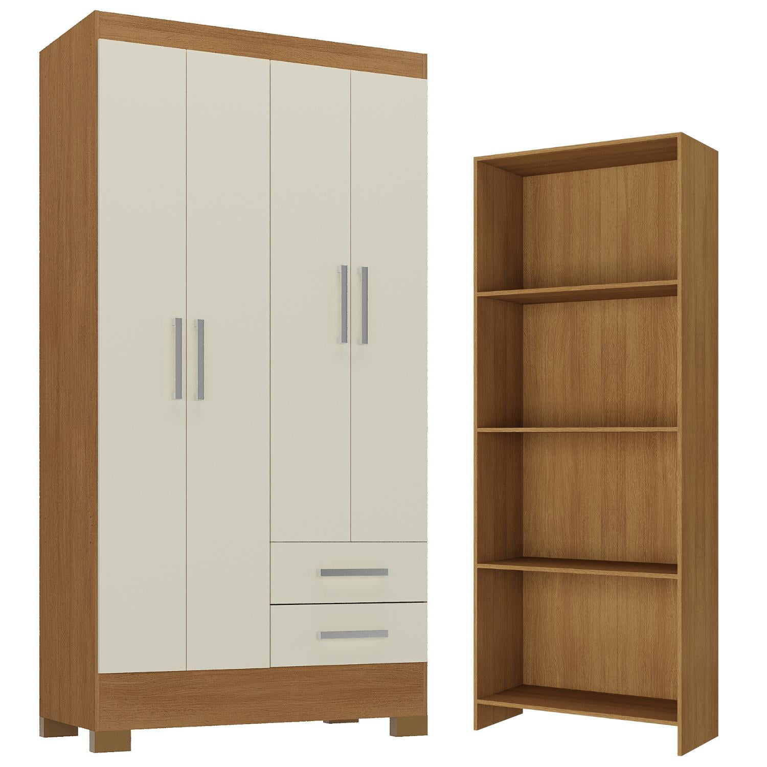 Movelaria - Combo Clóset 4 Puertas 2 Cajones Off White + Librero R4216 Blanco