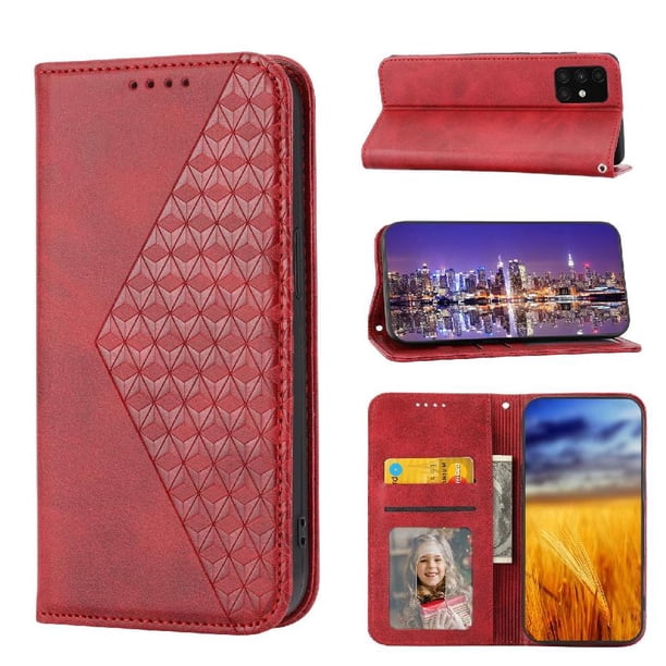 Funda Flip FOXDOCK para Samsung Galaxy A51 4G , Estilo Billetera con Diseño Rombo, Correa de Mano y Soporte, Uso Diario