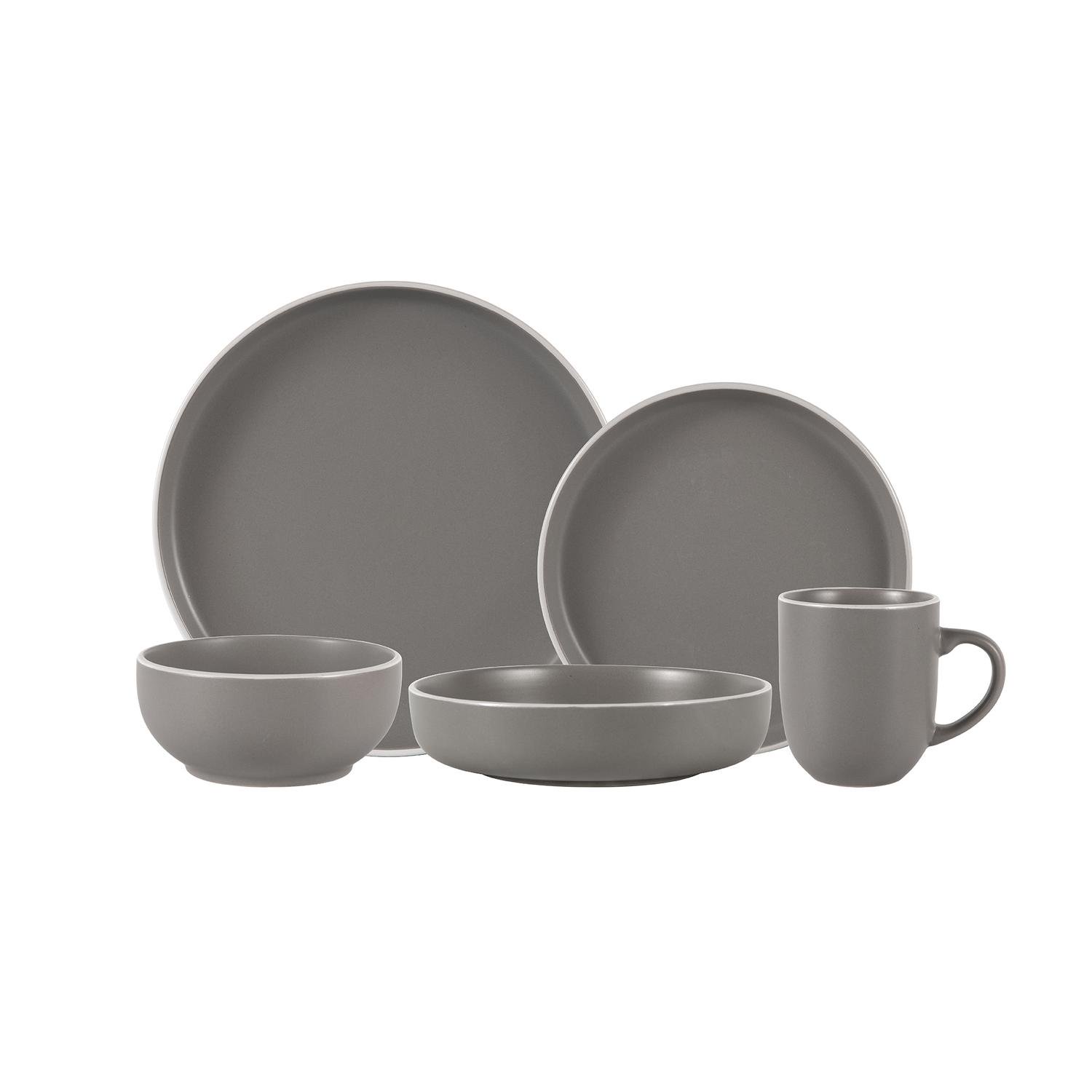 Juego De Loza 30 Pcs Cerámica Bruselas Simplit Gris