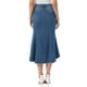 thumbnail image 3 of INSPIRE CHIC Falda Midi de Mezclilla Lavada con Cola de Pescado de Cintura Alta con Dobladillo Crudo Moda Casual con Bolsillos para Mujer Regreso a Clases L Azul Oscuro, 3 of 6