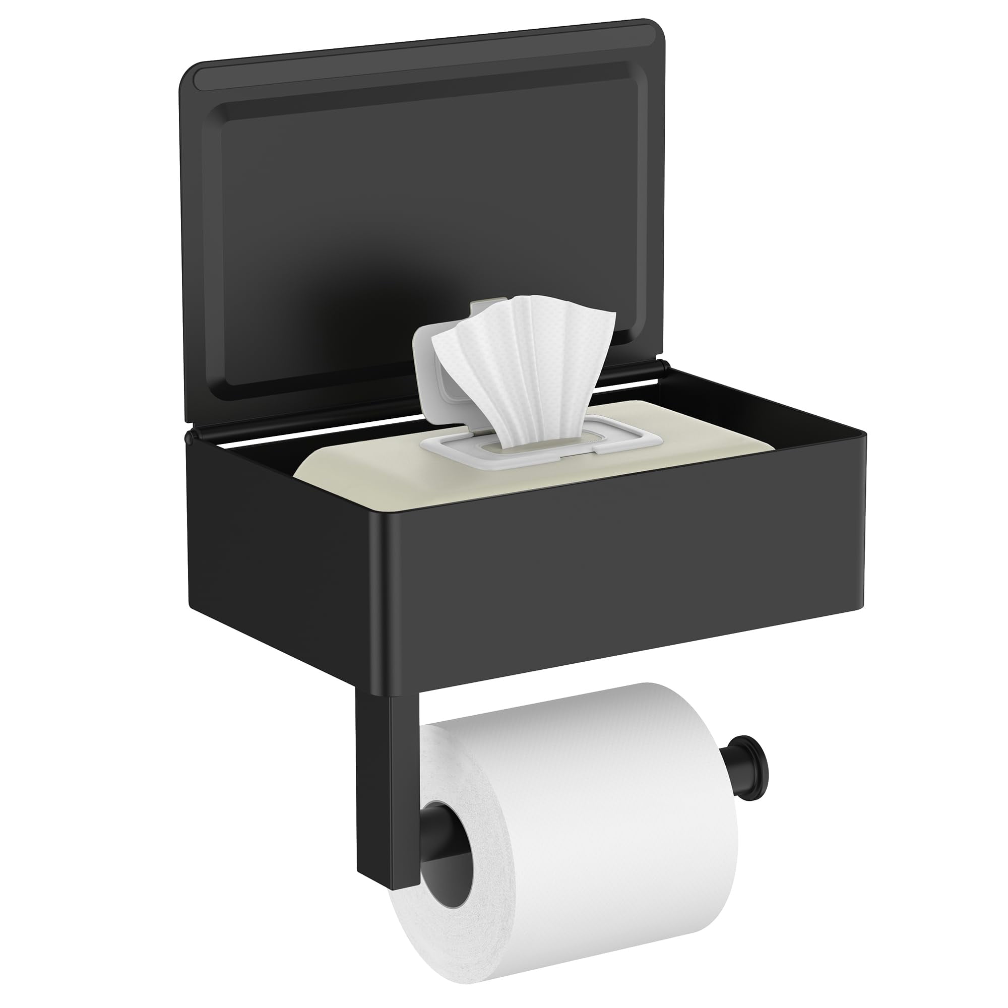 Xusx111 - Soporte De Papel Higiénico Negro Mate Con Estante, Soporte De Toallitas Para El Baño Dispenser De Toallitas Lavables Papel Higiénico Y Soporte De Toallitas Soporte De Papel Higiénico Con Alm