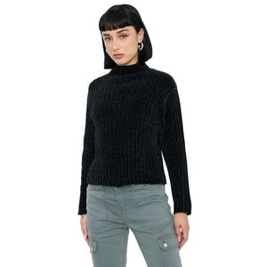 Sweater Mujer Chenille Rib Negro Corona