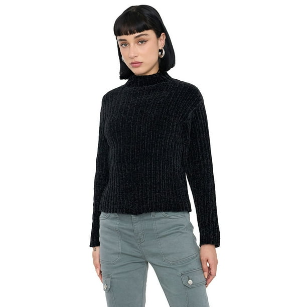 Sweater Mujer Chenille Rib Negro Corona