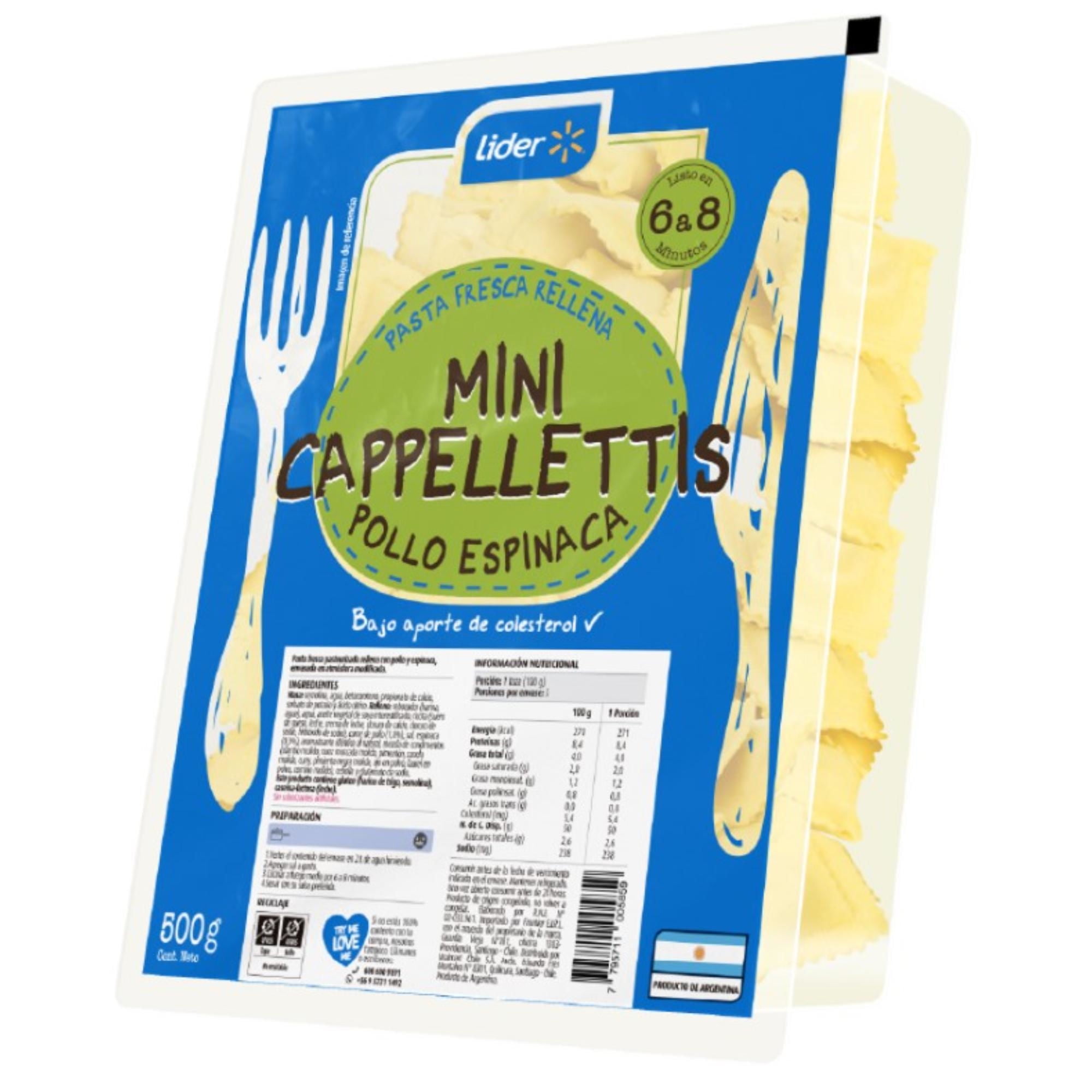 Pasta Fresca Cappellettitos Pollo Espinaca 500 g Lider